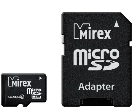 32GB microSD class 10 Mirex +SD адаптер Высокоскоростная полупроводниковая карта памяти micro SECURE DIGITAL High Capacity (class 10) Mirex с SD-адаптером (в комплекте) совместима cо всеми распространёнными устройствами чтения и записи